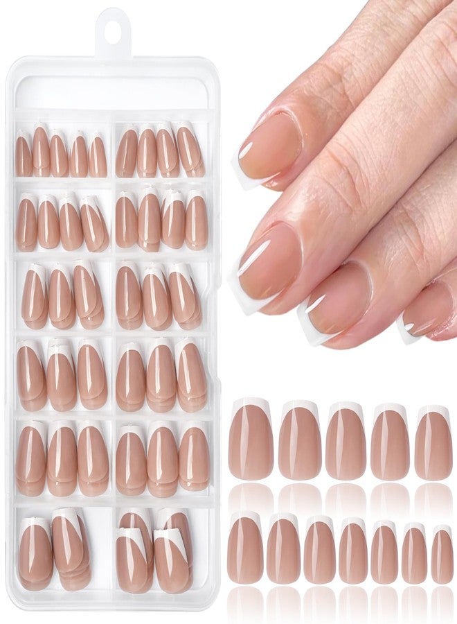 Lifextol 120pc White French Tip Press on Nails Short Fake Nails Press ons with Glue&Adhesive Tab, False Acrylic Nails Press on Nails Coffin Nail Tips Artificial Glue on Nails Fingernail Stick Nails - Image 1